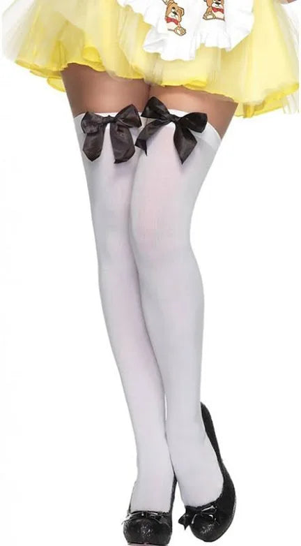 ADULTS SATIN BOW THIGH HIGHS