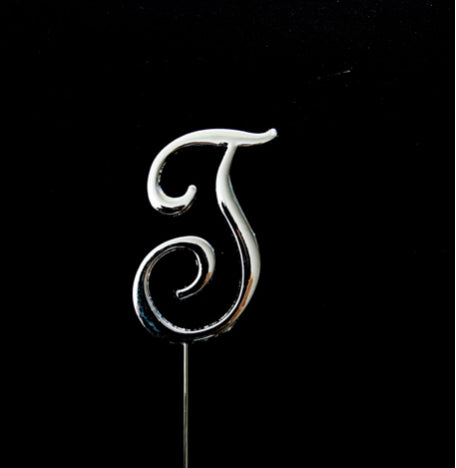 SILVER LETTER T CAKE TOPPER