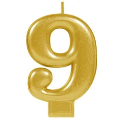 METALLIC GOLD NUMBER 9 CANDLE