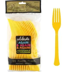 YELLOW REUSABLE PLASTIC FORKS (PACK OF 20)