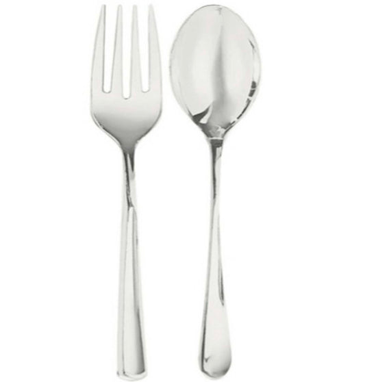 SILVER PLASTIC SERVING FORKS & SPOONS