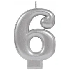 METALLIC SILVER NUMBER 6 CANDLE