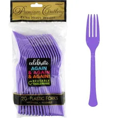 PURPLE REUSABLE PLASTIC FORKS (PACK OF 20)