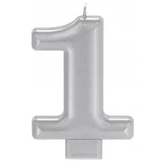 METALLIC SILVER NUMBER 1 CANDLE