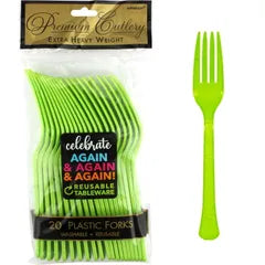 KIWI GREEN REUSABLE PLASTIC FORKS (PACK OF 20)