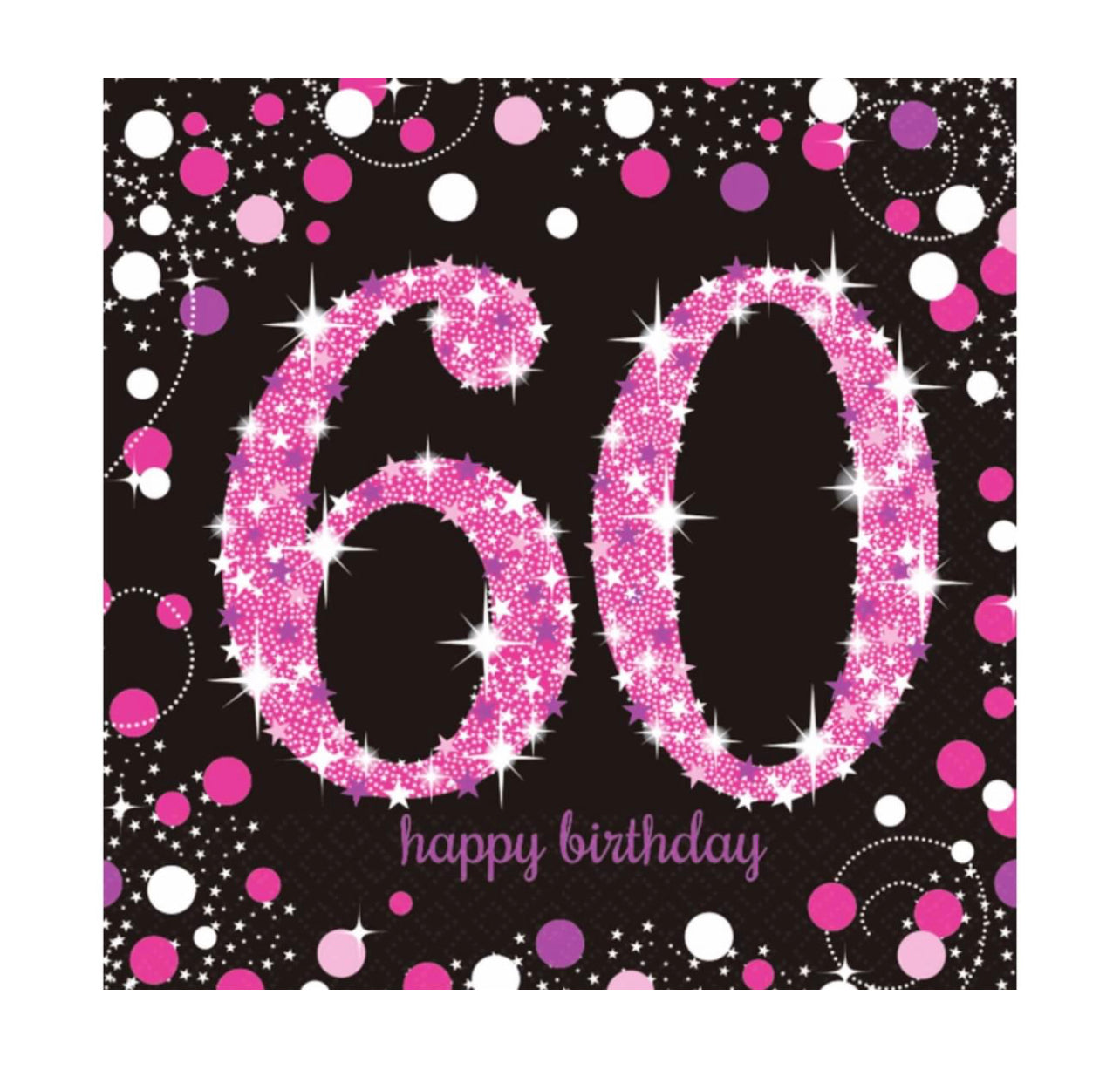 PINK CELEBRATION 60TH BIRTHDAY LARGE NAPKINS / SERVIETTES (PACK OF 16)