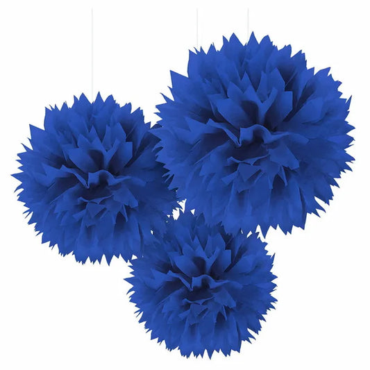 ROYAL BLUE TISSUE PAPER POM POM BALLS (PACK OF 3)