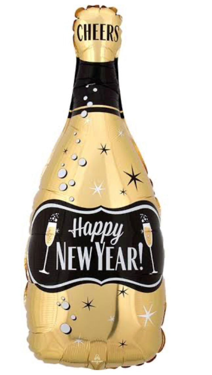 HAPPY NEW YEAR GOLD & BLACK BUBBLY BOTTLE