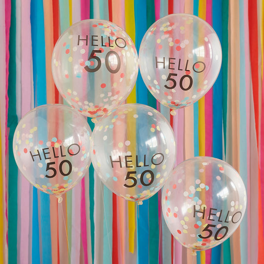 CONFETTI FILLED HELLO 50 BALLOONS