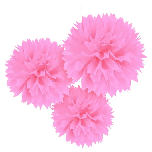 PINK TISSUE PAPER POM POM BALLS (PACK OF 3)