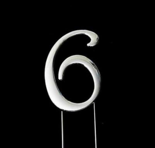 SILVER NUMBER 6 CAKE TOPPER