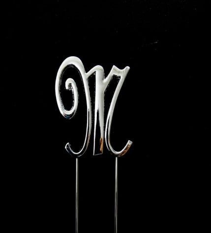 SILVER LETTER M CAKE TOPPER