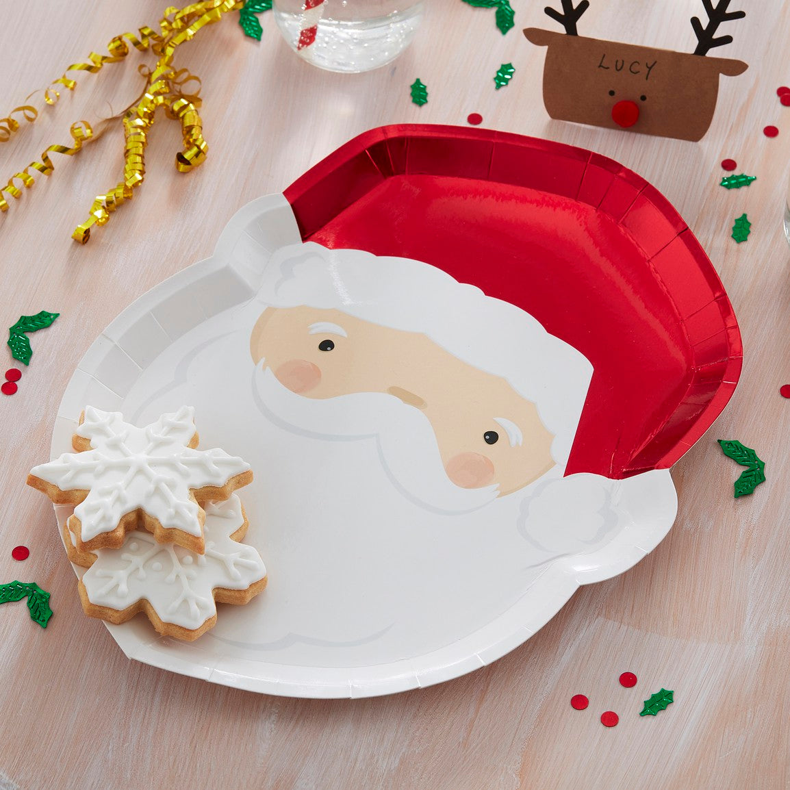 RED FOILED SANTA PAPER PLATES PK8