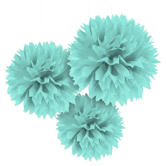 MINT GREEN TISSUE PAPER POM POM BALLS (PACK OF 3)