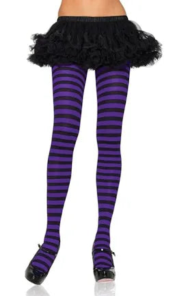 ADULTS PURPLE & BLACK STRIPED TIGHTS