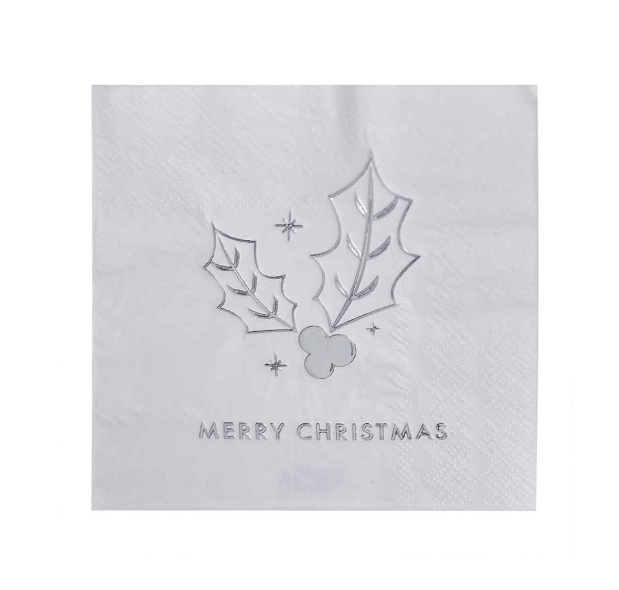 WHITE MERRY CHRISTMAS COCKTAIL NAPKINS PK16