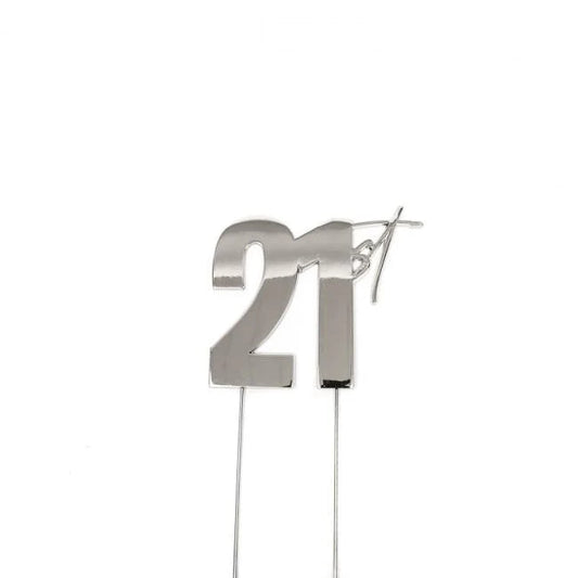 21ST SILVER METAL CAKE TOPPER