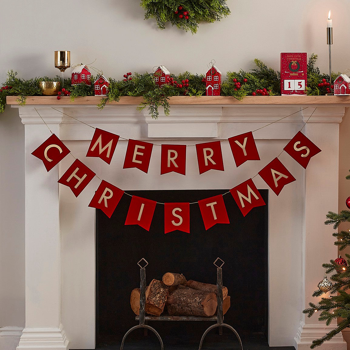 GOLD FOILED RED VELVET MERRY CHRISTMAS BUNTING