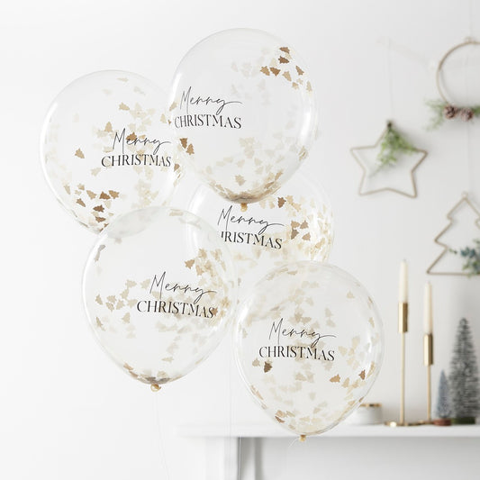 GOLD MERRY CHRISTMAS CONFETTI BALLOONS