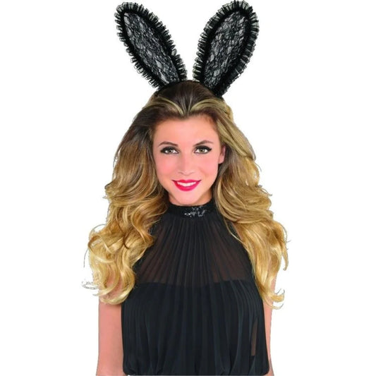 BLACK LACE BUNNY EARS HEADBAND