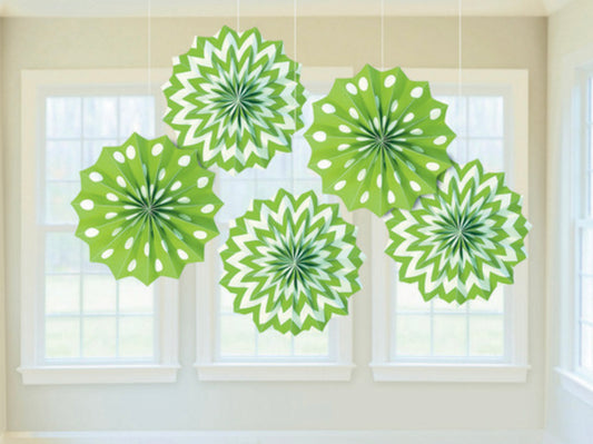 MINI FAN DECORATIONS 5 PACK - GREEN