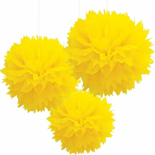 YELLOW TISSUE PAPER POM POM BALLS (PACK OF 3)