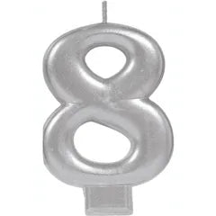 METALLIC SILVER NUMBER 8 CANDLE