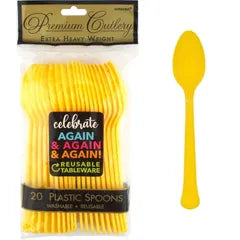 YELLOW REUSABLE PLASTIC SPOONS (PACK OF 20)