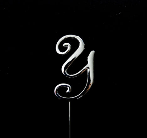 SILVER LETTER Y CAKE TOPPER