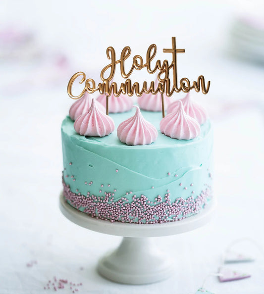 HOLY COMMUNION ROSE GOLD METAL CAKE TOPPER