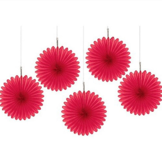 MINI FAN DECORATIONS 5 PACK - APPLE RED