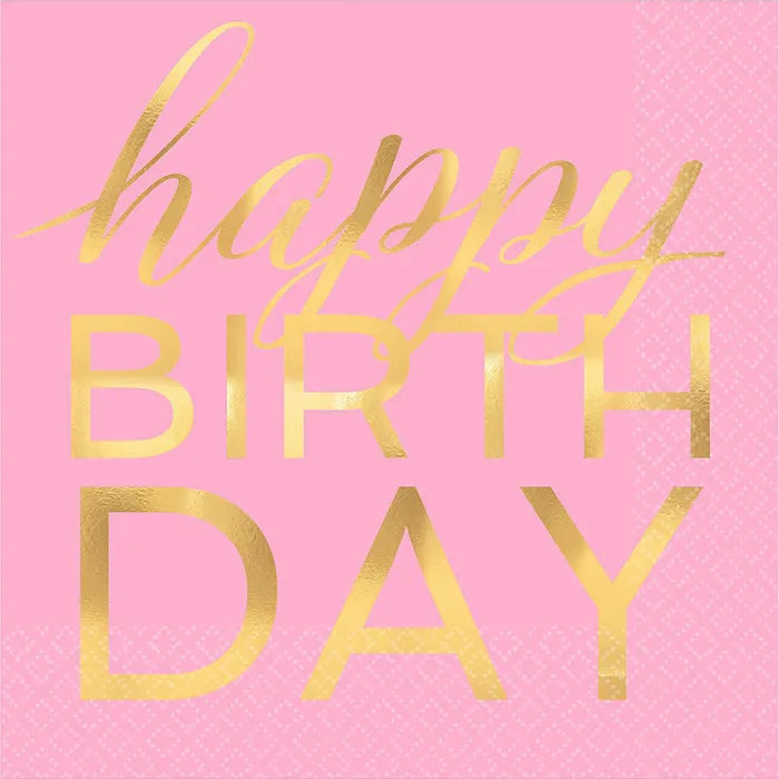 GOLD FOIL HAPPY BIRTHDAY LARGE NAPKINS / SERVIETTES (PACK OF 16)