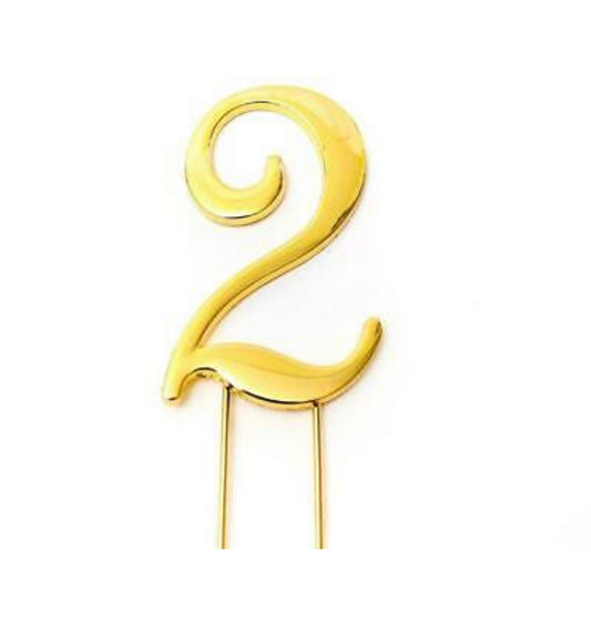 GOLD NUMBER 2 CAKE TOPPER