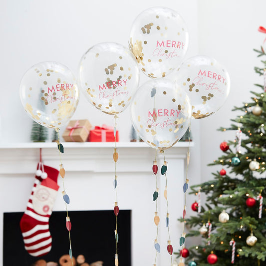 MERRY CHRISTMAS CONFETTI WITH LIGHT BULB BALLOON TAILS