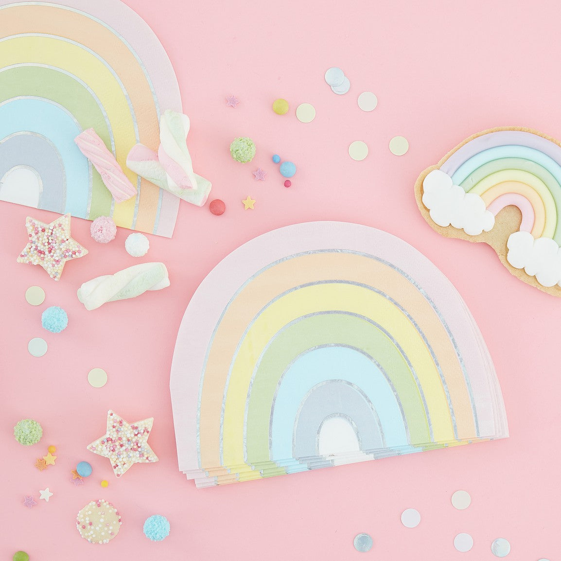 IRIDESCENT FOILED PASTEL RAINBOW SHAPED NAPKINS