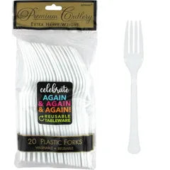 WHITE REUSABLE PLASTIC FORKS (PACK OF 20)