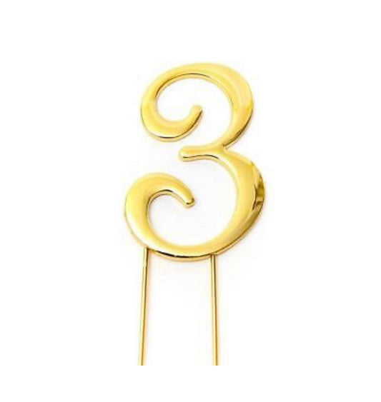 GOLD NUMBER 3 CAKE TOPPER
