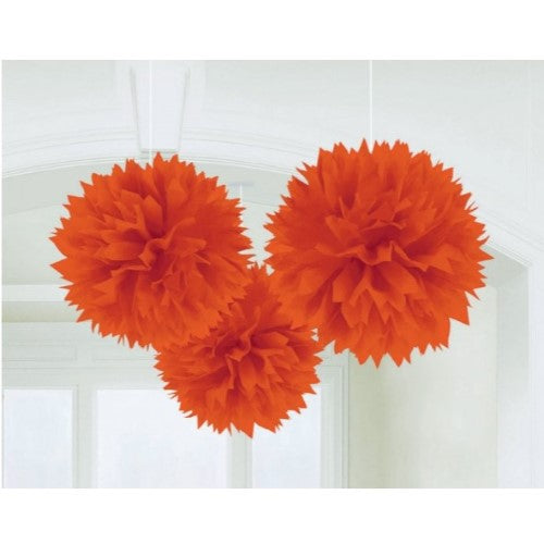 ORANGE TISSUE PAPER POM POM BALLS (PACK OF 3)