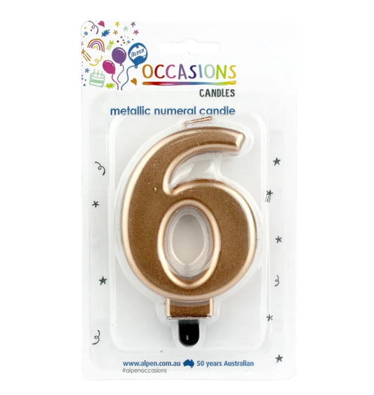 METALLIC ROSE GOLD NUMBER 6 CANDLE