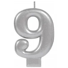 METALLIC SILVER NUMBER 9 CANDLE