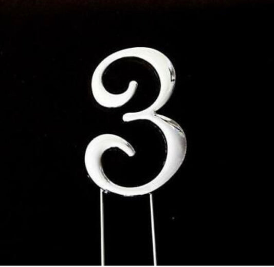 SILVER NUMBER 3 CAKE TOPPER