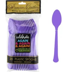 PURPLE REUSABLE PLASTIC SPOONS (PACK OF 20)