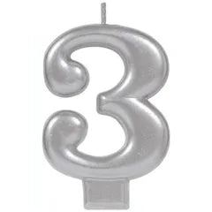 METALLIC SILVER NUMBER 3 CANDLE