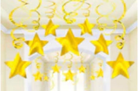 STAR SWIRL DECORATIONS PK30 - YELLOW