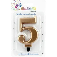 METALLIC ROSE GOLD NUMBER 5 CANDLE