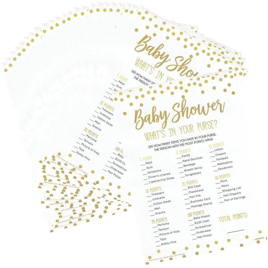 BABY SHOWER WHAT'S IN YOUR PURSE GAME (PACK OF 24)