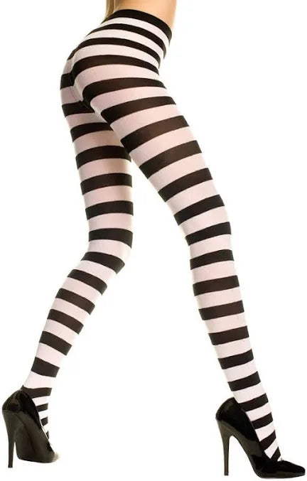 ADULTS BLACK & WHITE STRIPED TIGHTS