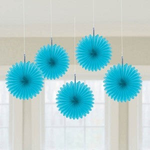 MINI FAN DECORATIONS 5 PACK - CARIBBEAN BLUE