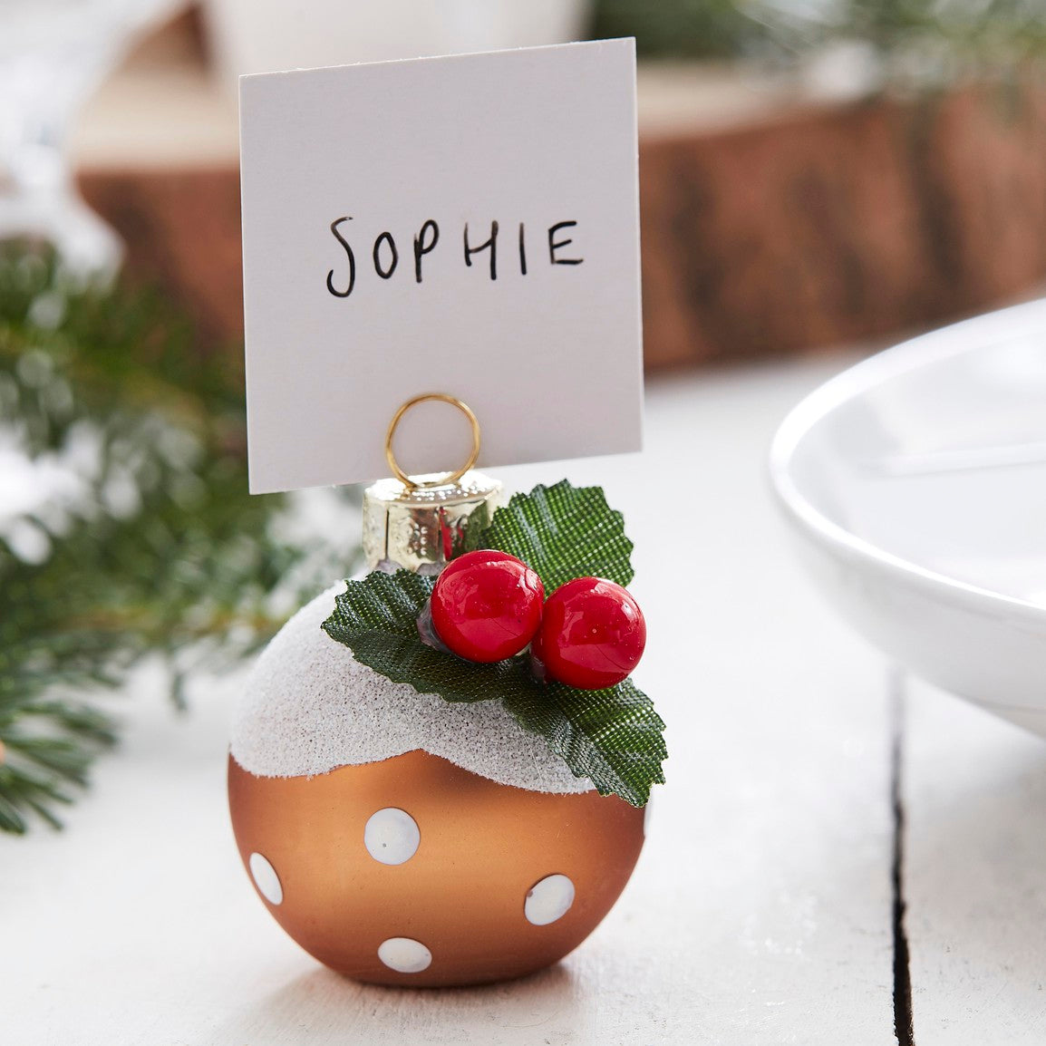 CHRISTMAS PUDDING BAUBLE PLACE CARD HOLDERS PK6