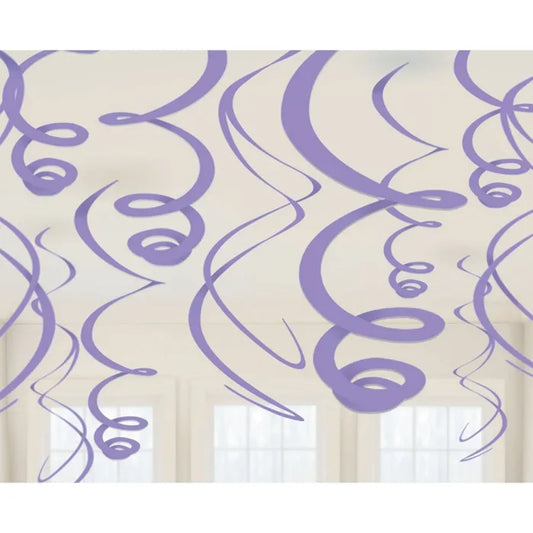 PURPLE SWIRL DECORATIONS (PACK OF 12)